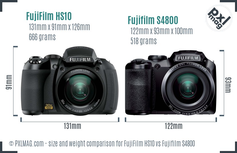 FujiFilm HS10 vs Fujifilm S4800 size comparison