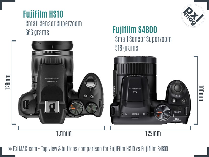 FujiFilm HS10 vs Fujifilm S4800 top view buttons comparison