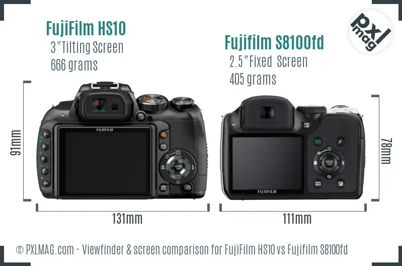 FujiFilm HS10 vs Fujifilm S8100fd Screen and Viewfinder comparison