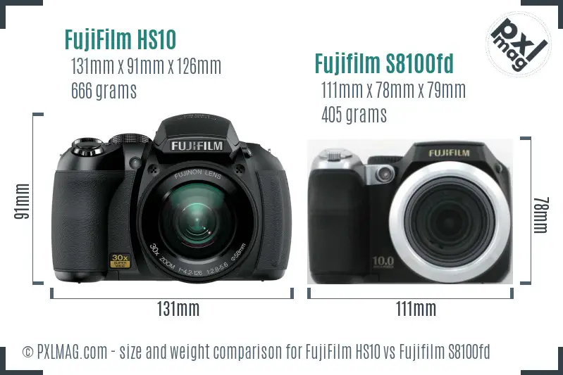 FujiFilm HS10 vs Fujifilm S8100fd size comparison