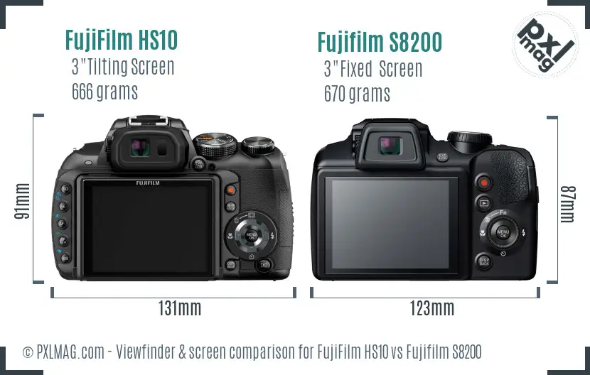 FujiFilm HS10 vs Fujifilm S8200 Screen and Viewfinder comparison