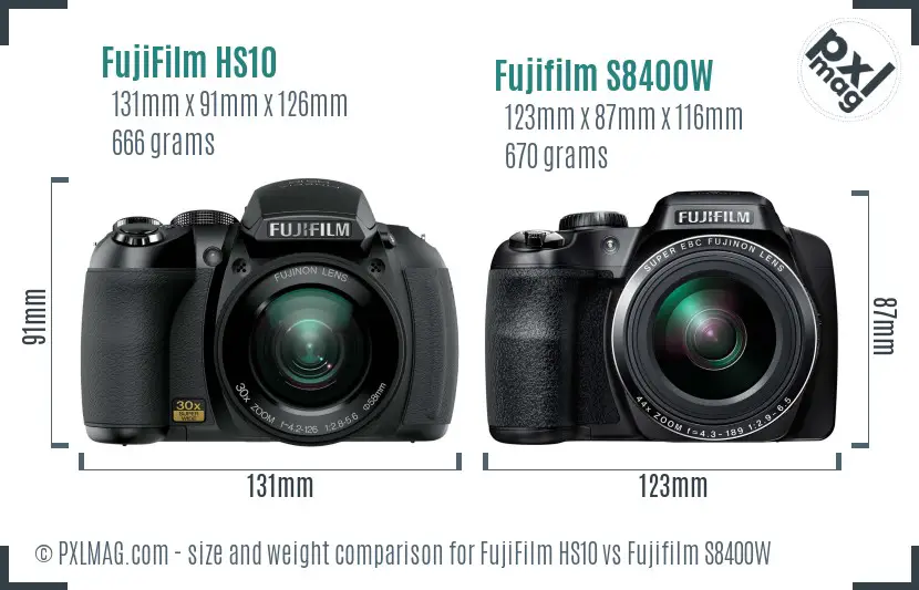FujiFilm HS10 vs Fujifilm S8400W size comparison FujiFilm HS10 vs Fujifilm S8400W size comparison