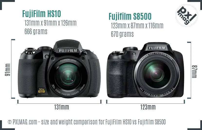 FujiFilm HS10 vs Fujifilm S8500 size comparison