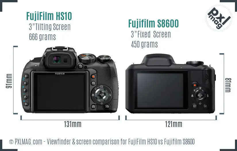 FujiFilm HS10 vs Fujifilm S8600 Screen and Viewfinder comparison