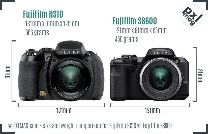 FujiFilm HS10 vs Fujifilm S8600 size comparison