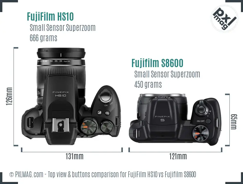 FujiFilm HS10 vs Fujifilm S8600 top view buttons comparison