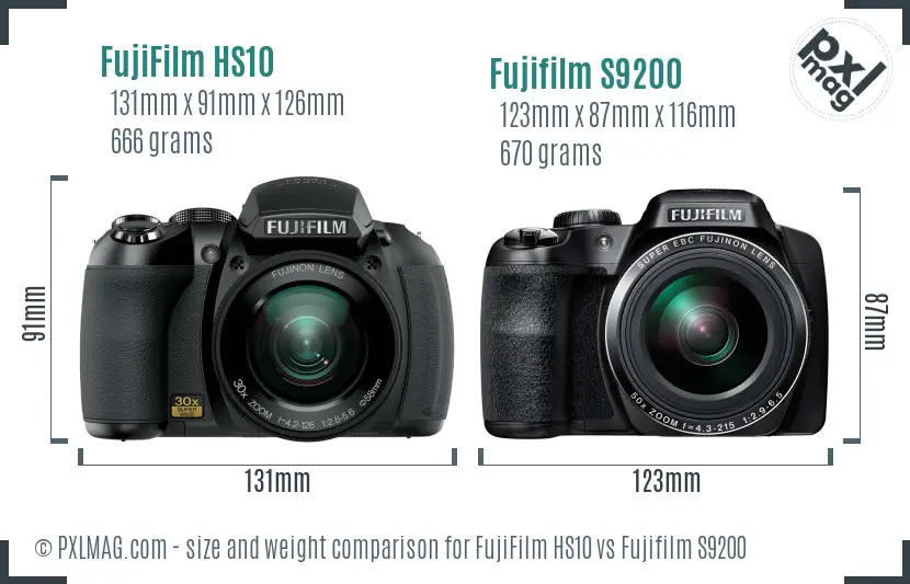 FujiFilm HS10 vs Fujifilm S9200 size comparison