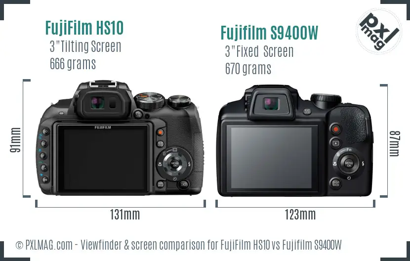 FujiFilm HS10 vs Fujifilm S9400W Screen and Viewfinder comparison