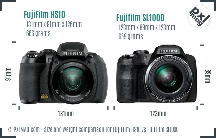 FujiFilm HS10 vs Fujifilm SL1000 size comparison