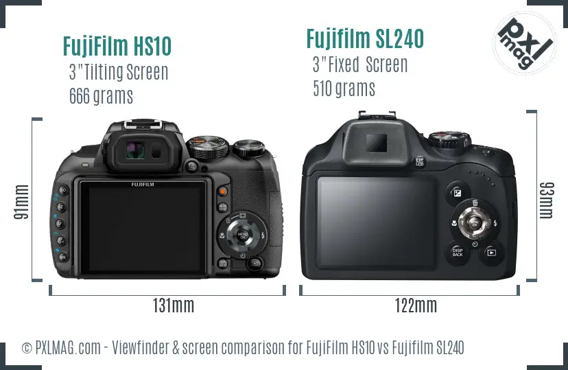 FujiFilm HS10 vs Fujifilm SL240 Screen and Viewfinder comparison