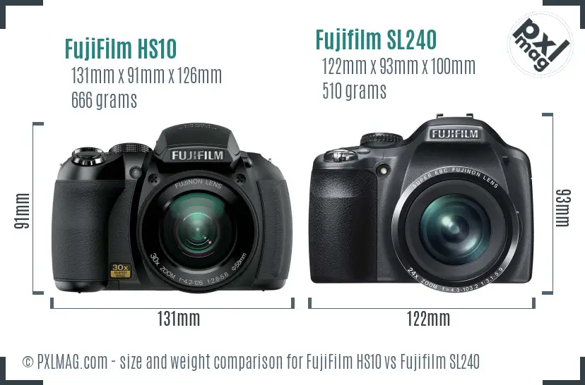 FujiFilm HS10 vs Fujifilm SL240 size comparison