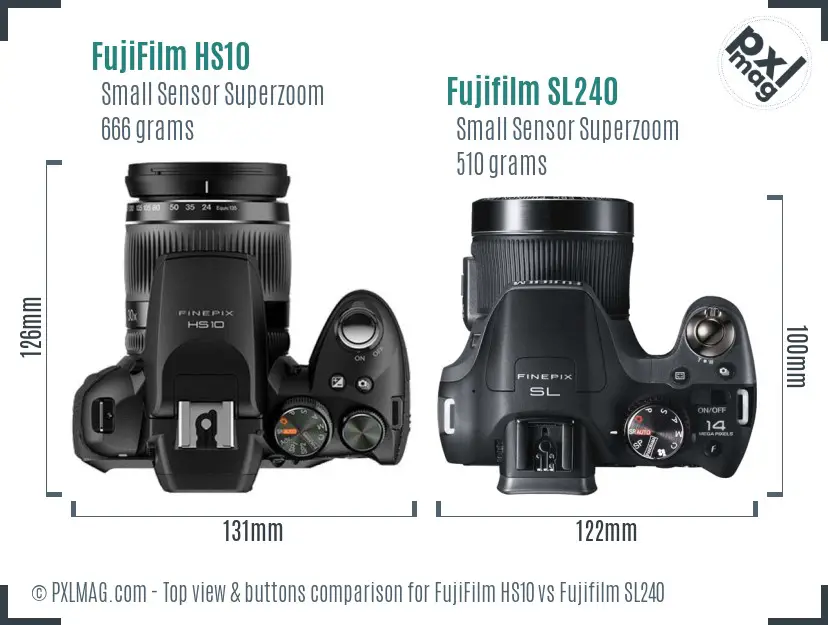 FujiFilm HS10 vs Fujifilm SL240 top view buttons comparison