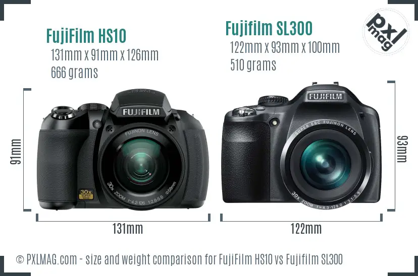 FujiFilm HS10 vs Fujifilm SL300 size comparison FujiFilm HS10 vs Fujifilm SL300 size comparison