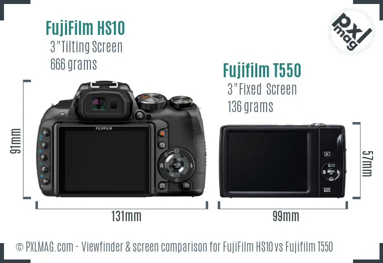 FujiFilm HS10 vs Fujifilm T550 Screen and Viewfinder comparison