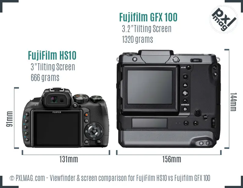 FujiFilm HS10 vs Fujifilm GFX 100 Screen and Viewfinder comparison