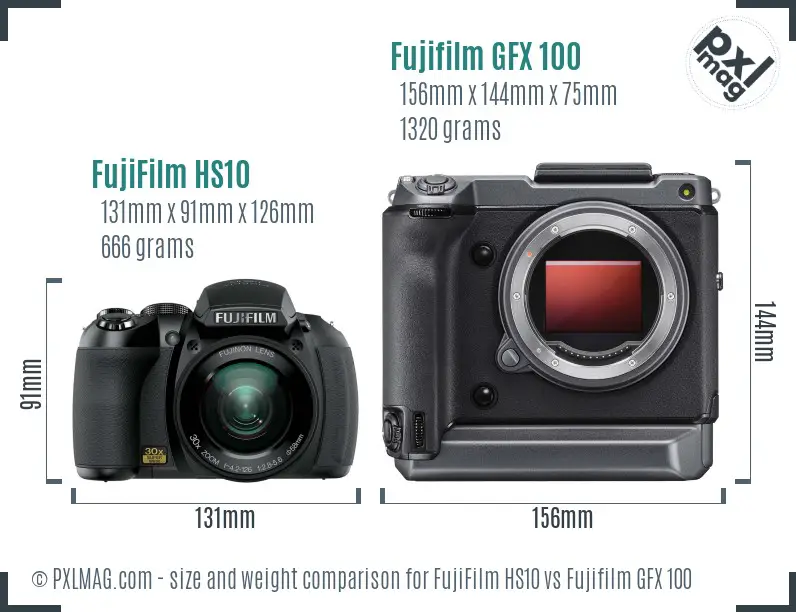 FujiFilm HS10 vs Fujifilm GFX 100 size comparison