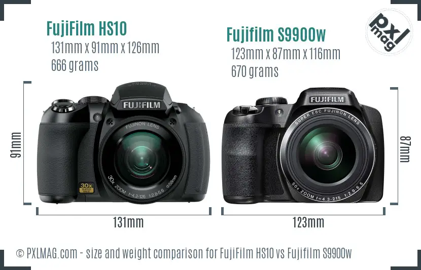 FujiFilm HS10 vs Fujifilm S9900w size comparison