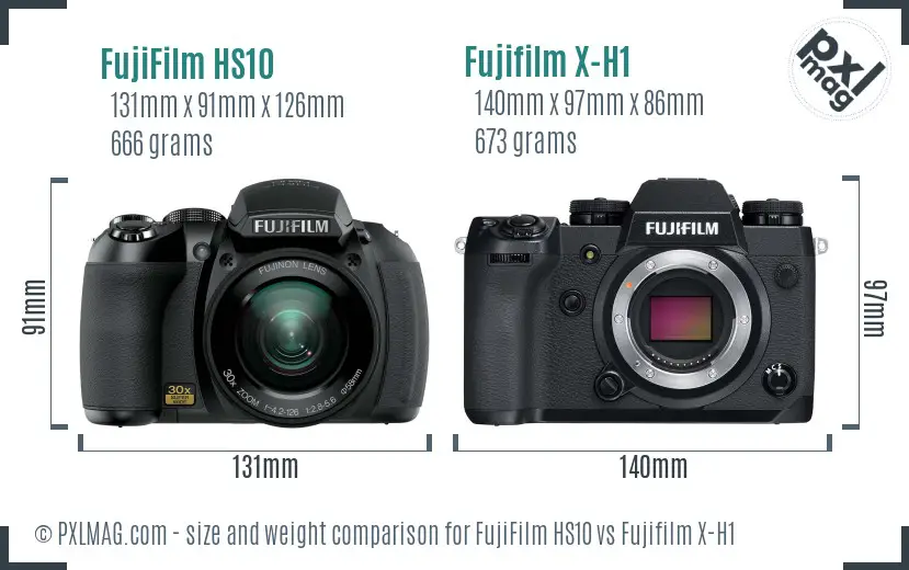 FujiFilm HS10 vs Fujifilm X-H1 size comparison