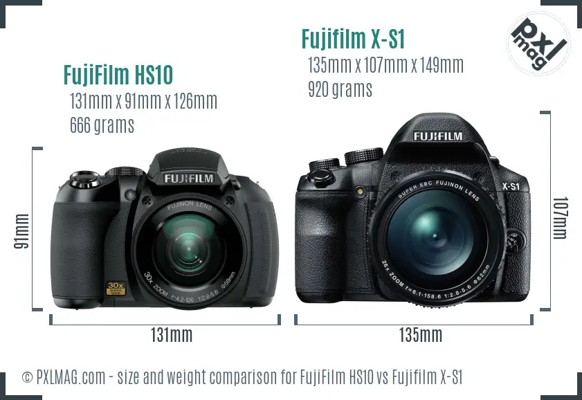 FujiFilm HS10 vs Fujifilm X-S1 size comparison