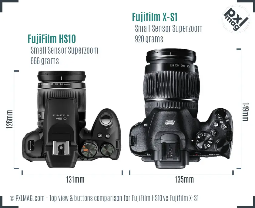 FujiFilm HS10 vs Fujifilm X-S1 top view buttons comparison