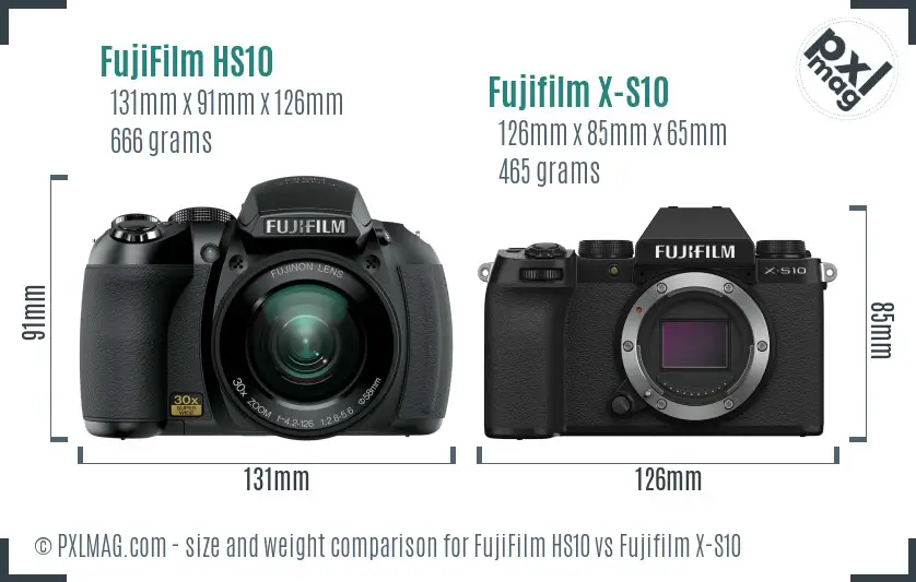 FujiFilm HS10 vs Fujifilm X-S10 size comparison FujiFilm HS10 vs Fujifilm X-S10 size comparison