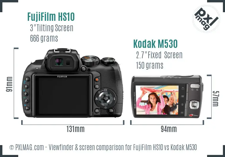 FujiFilm HS10 vs Kodak M530 Screen and Viewfinder comparison