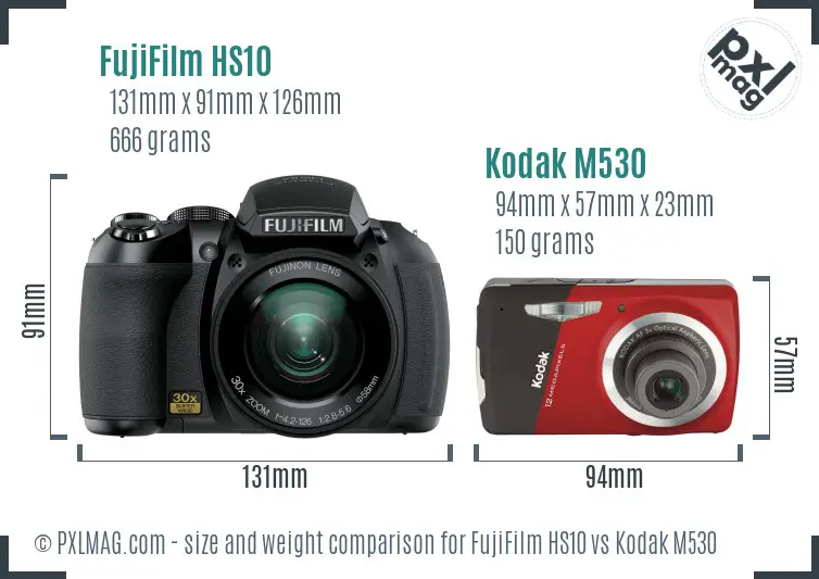 FujiFilm HS10 vs Kodak M530 size comparison