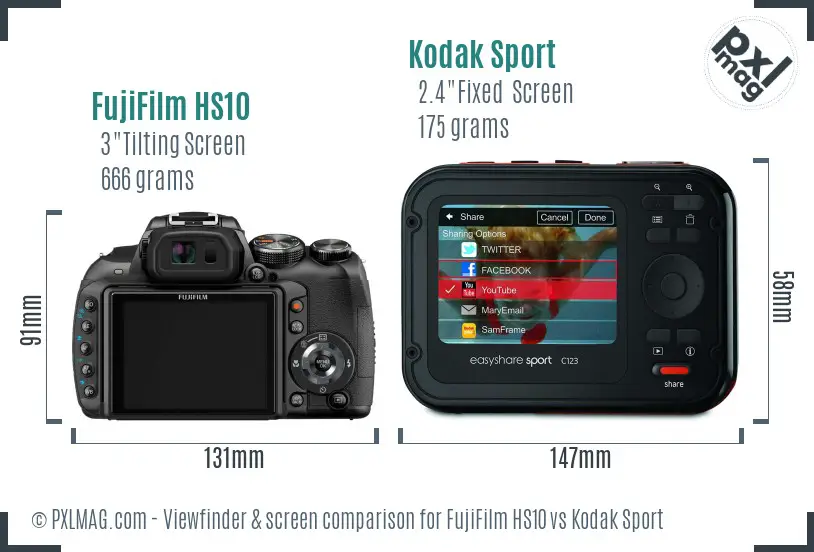 FujiFilm HS10 vs Kodak Sport Screen and Viewfinder comparison
