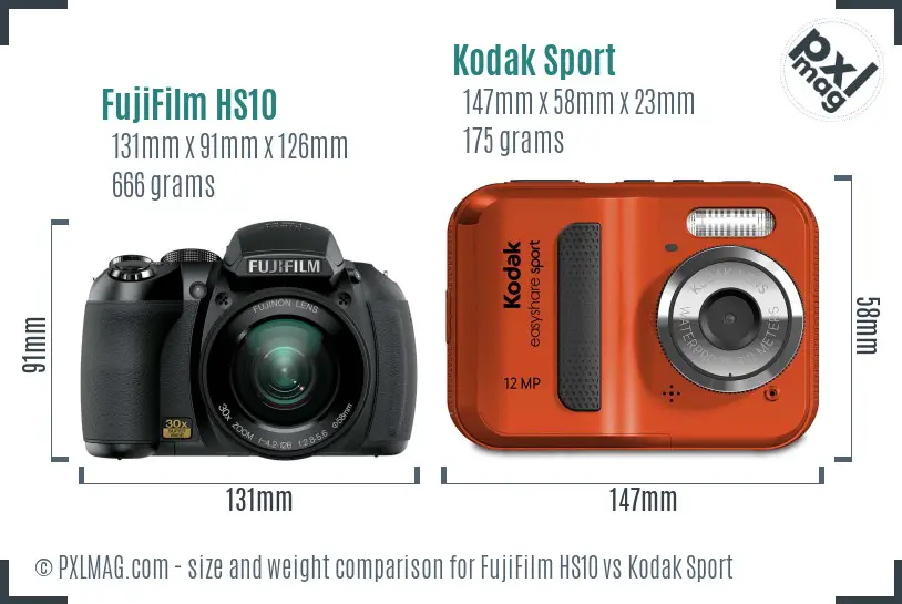 FujiFilm HS10 vs Kodak Sport size comparison