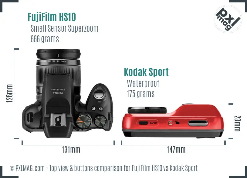 FujiFilm HS10 vs Kodak Sport top view buttons comparison