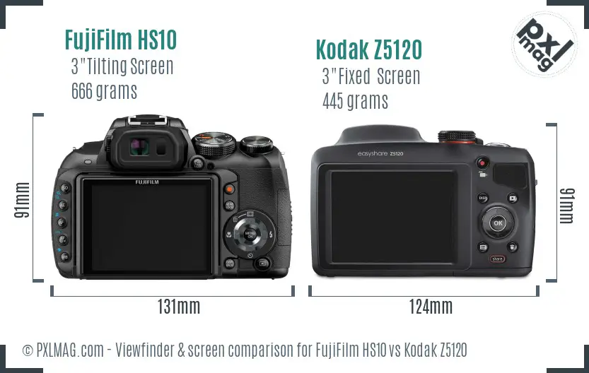 FujiFilm HS10 vs Kodak Z5120 Screen and Viewfinder comparison