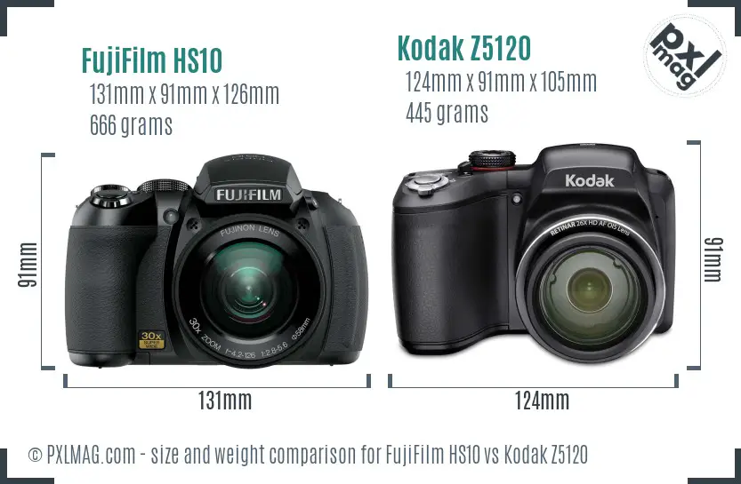 FujiFilm HS10 vs Kodak Z5120 size comparison