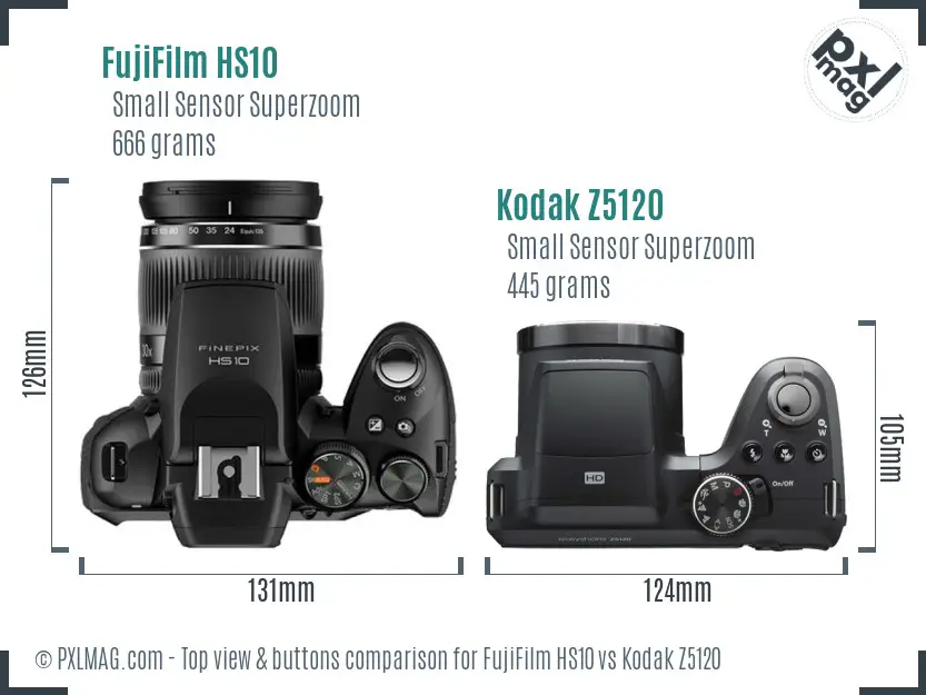 FujiFilm HS10 vs Kodak Z5120 top view buttons comparison