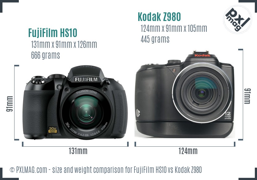 FujiFilm HS10 vs Kodak Z980 size comparison