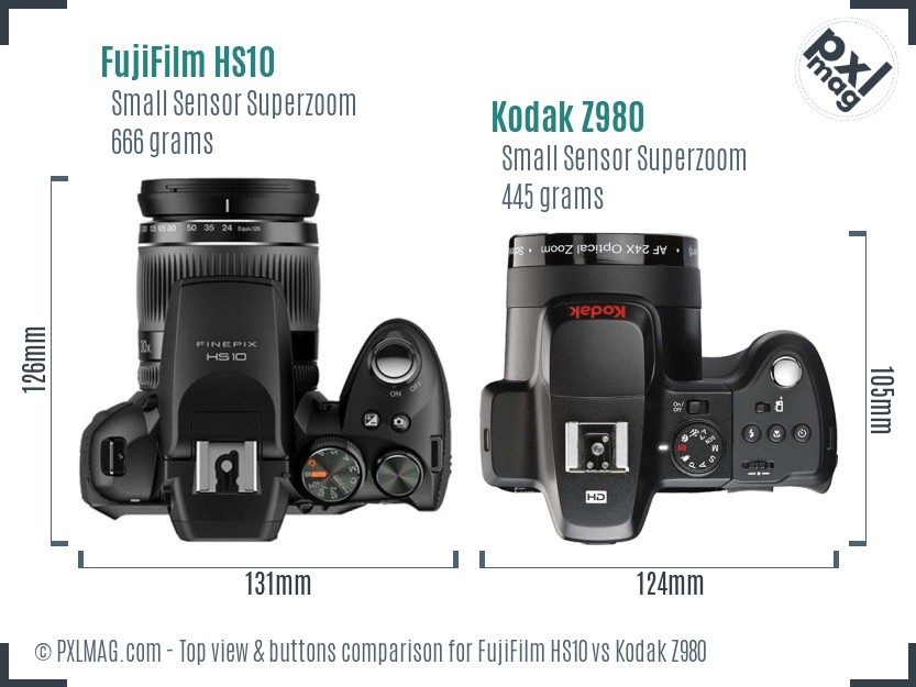 FujiFilm HS10 vs Kodak Z980 top view buttons comparison