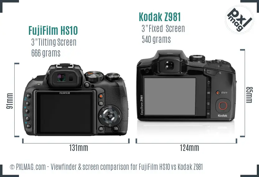 FujiFilm HS10 vs Kodak Z981 Screen and Viewfinder comparison