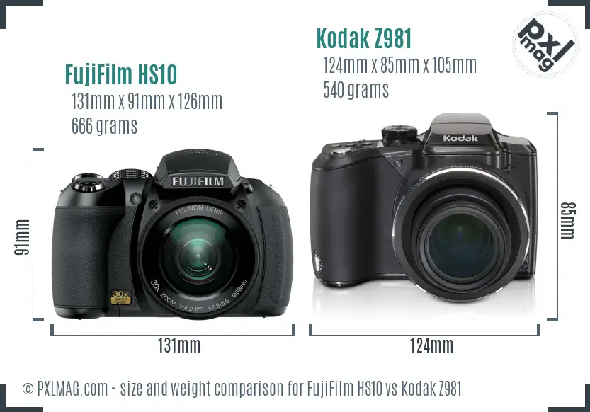 FujiFilm HS10 vs Kodak Z981 size comparison