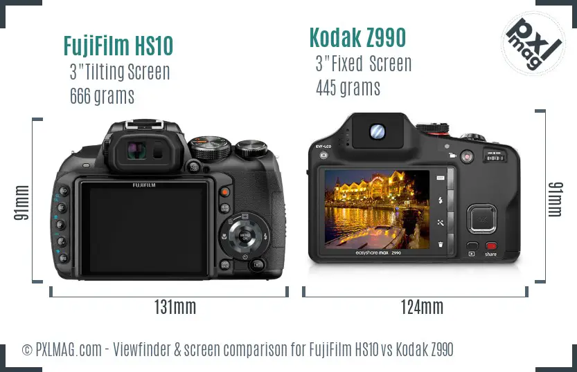 FujiFilm HS10 vs Kodak Z990 Screen and Viewfinder comparison