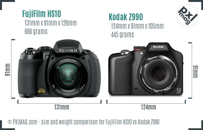 FujiFilm HS10 vs Kodak Z990 size comparison