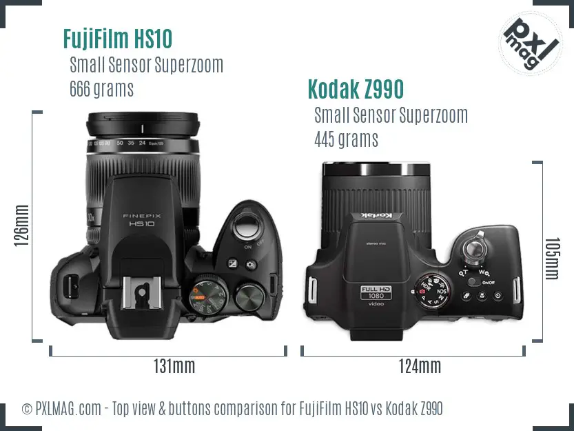 FujiFilm HS10 vs Kodak Z990 top view buttons comparison