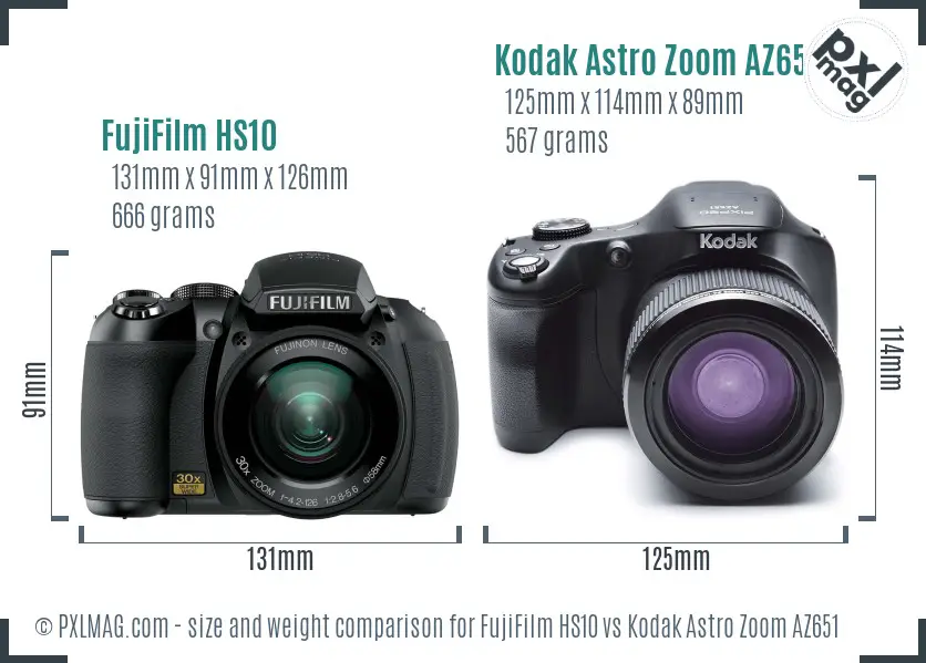 FujiFilm HS10 vs Kodak Astro Zoom AZ651 size comparison FujiFilm HS10 vs Kodak Astro Zoom AZ651 size comparison