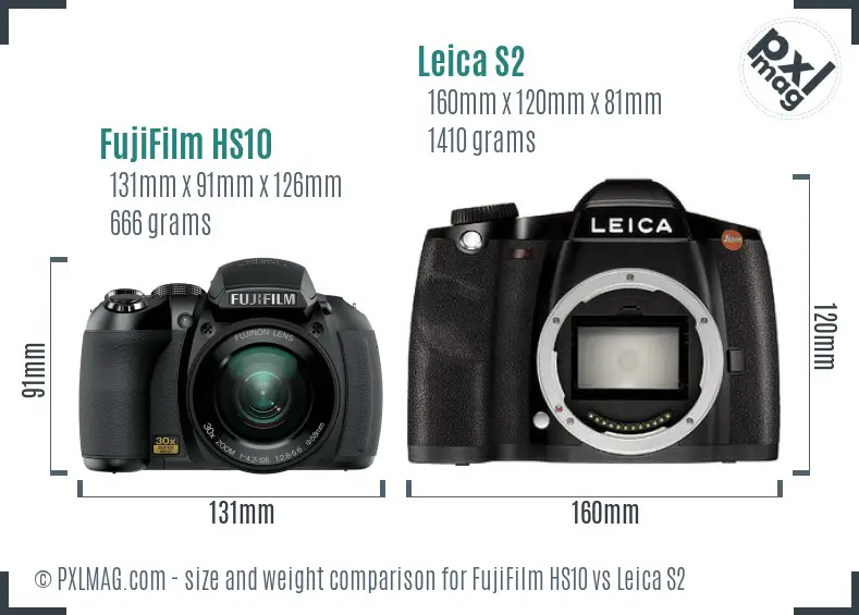 FujiFilm HS10 vs Leica S2 size comparison