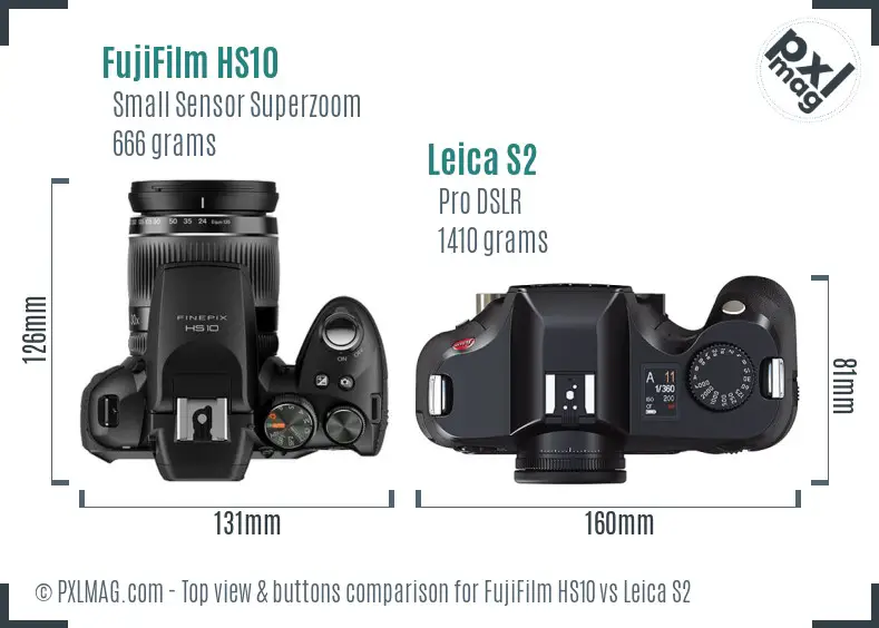 FujiFilm HS10 vs Leica S2 top view buttons comparison