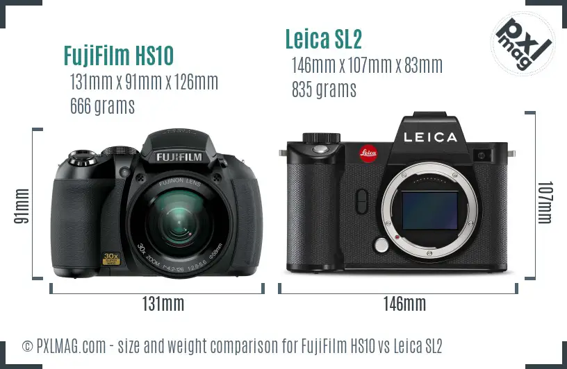 FujiFilm HS10 vs Leica SL2 size comparison