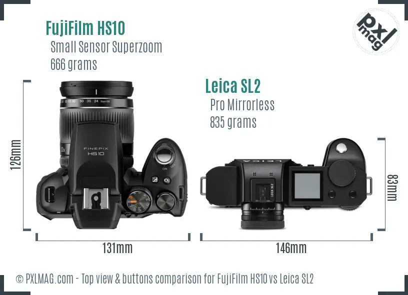 FujiFilm HS10 vs Leica SL2 top view buttons comparison