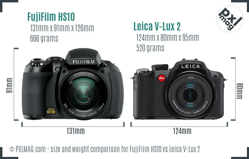FujiFilm HS10 vs Leica V-Lux 2 size comparison