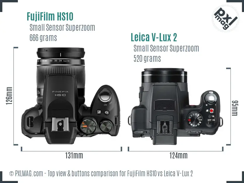 FujiFilm HS10 vs Leica V-Lux 2 top view buttons comparison