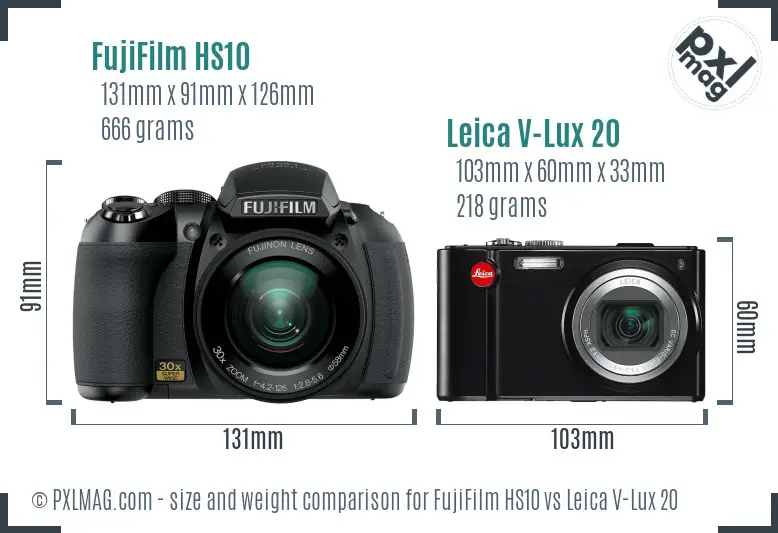 FujiFilm HS10 vs Leica V-Lux 20 size comparison