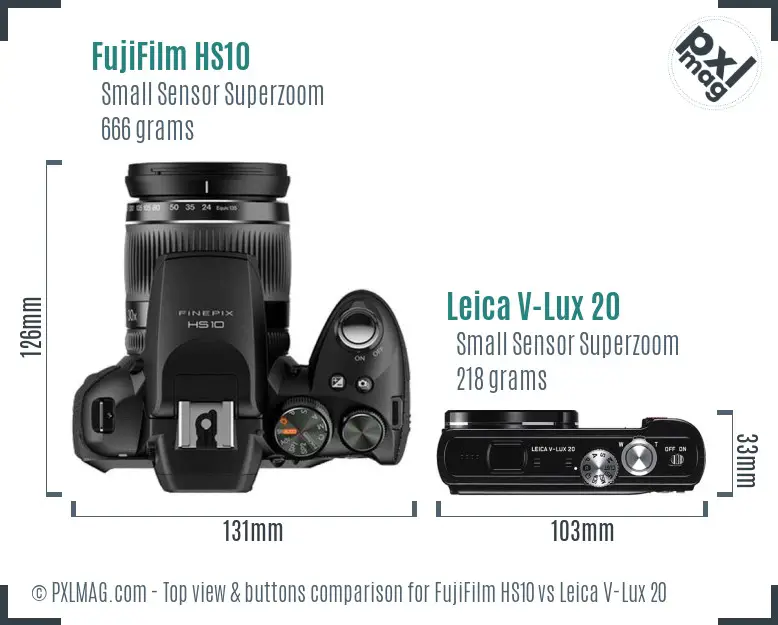 FujiFilm HS10 vs Leica V-Lux 20 top view buttons comparison