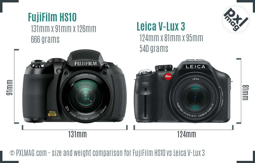 FujiFilm HS10 vs Leica V-Lux 3 size comparison